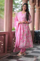 Arihantam Pink Bloom 3-Piece Anarkali Set